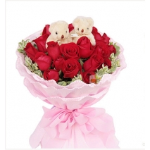 18 Red Roses Bouquet with 2 Teddy Bear