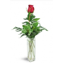 1 Red Roses in Vase with Greenery