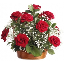 12 red roses in basket