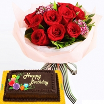 red roses bouquet with choco chiffon cake philippines