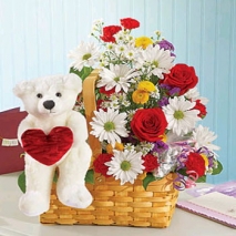 Flowers w/ Bear w/Heart Delivery To Philippines