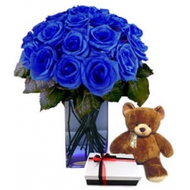 Blue Roses w/ Bear & Chocolate Delivery To Philippines