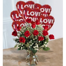 1dz Red Roses w/ 6pcs Balloon Delivery To Philippines