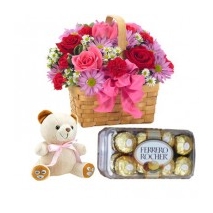 Mixed Color Flowers,Chocolate & Bear Delivery To Philippines