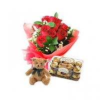 12 Rose,Chocolate & Teddy Bear To Philippines