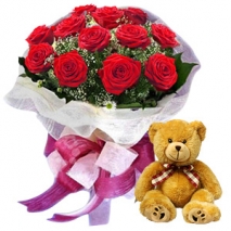 12 Red Roses with small Bear philippines