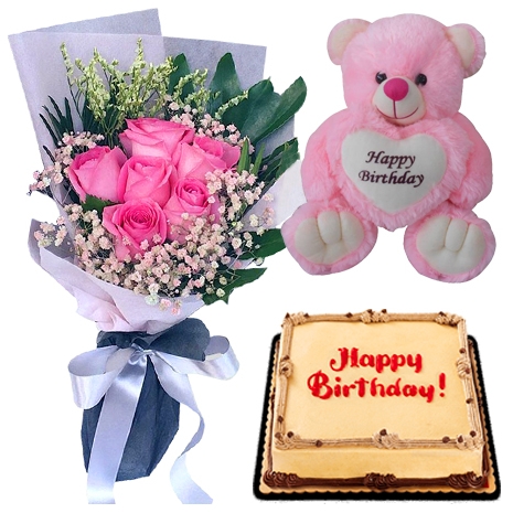 buy pink roses with bear and mocha cake to philippines