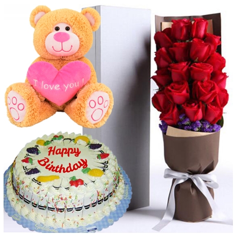 buy rose box fruit cake and bear to philippines