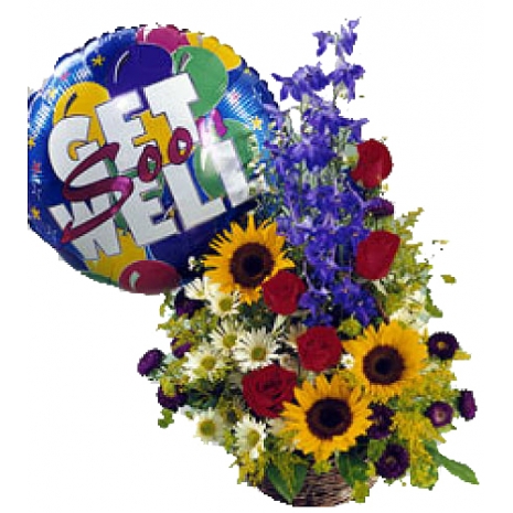 buy mixed flowers basket with balloon philippines