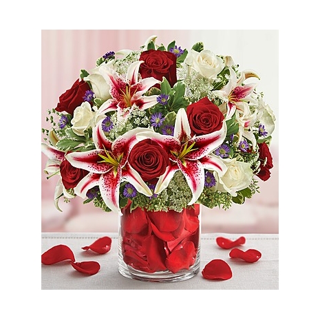 Red and White Roses  with lily Delivery To Philippines