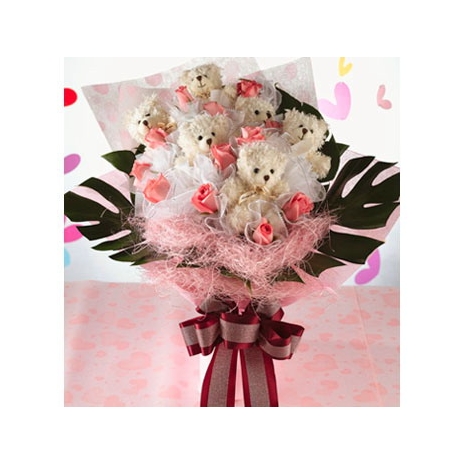 Baby Pink Roses & Bear Bouquet Delivery To Philippines
