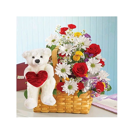 Flowers w/ Bear w/Heart Delivery To Philippines