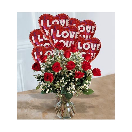 1dz Red Roses w/ 6pcs Balloon Delivery To Philippines