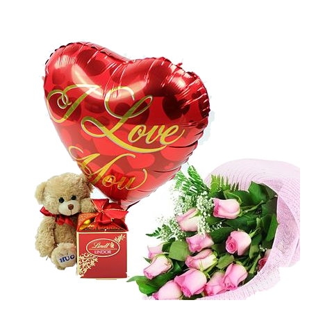 12 pink Roses,small bear with chocolate philippines