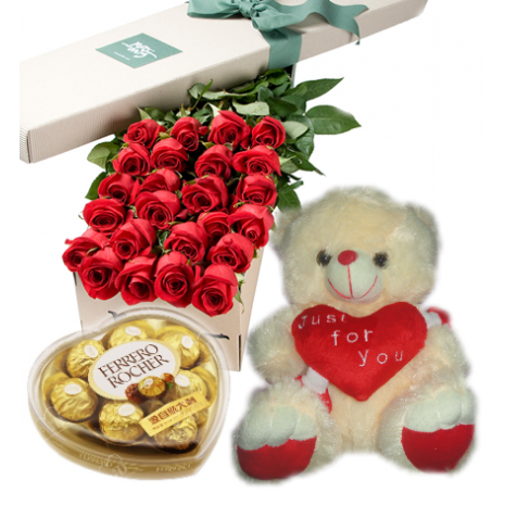 Roses Box,Ferrero Chocolate Box with White Love U Bear Send To Philippines