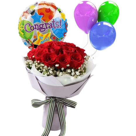 congratulation balloon and roses