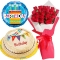 roses bouquet cake and balloon birthday combo