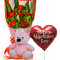 6 Red Roses,Pink Bear with Valentine BalloonTo Philippines