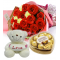 Roses & yellow carnation Bouquet,Pink Bear with Ferrero Send To Philippines