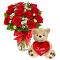 12 Red Roses Vase with Love U Bear Send To Philippines