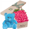 36 Pink Roses Box with Blue Bear Send To Philippines
