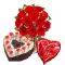 Roses Vase,Love U Balloons with Heart Shaped Black Forest Cake Send To Philippines